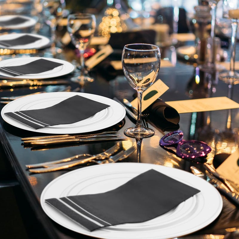 Tamone 100PCS 3-Ply Halloween Paper Napkins - Black Paper Napkins - Black Napkins Disposable - Premium Quality Silver Napkins Soft and Absorbent for Wedding Party Birthday - Image 4